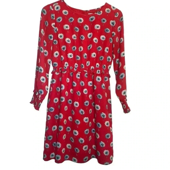 J Crew Dandelion Print Long Sleeve Dress Womens 2 Ruffle Elastic Cuff & Waist - Picture 6 of 15